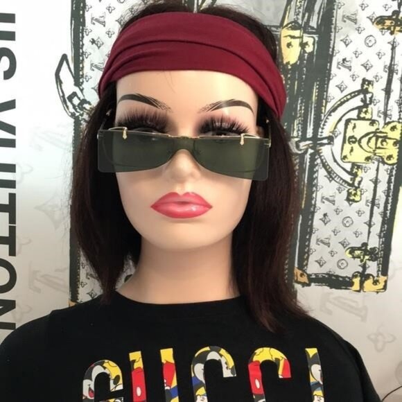 New Authentic Gucci GG0363S 001 Gold Flip-Up Rectangular Sunglasses Green Lenses - Picture 1 of 13